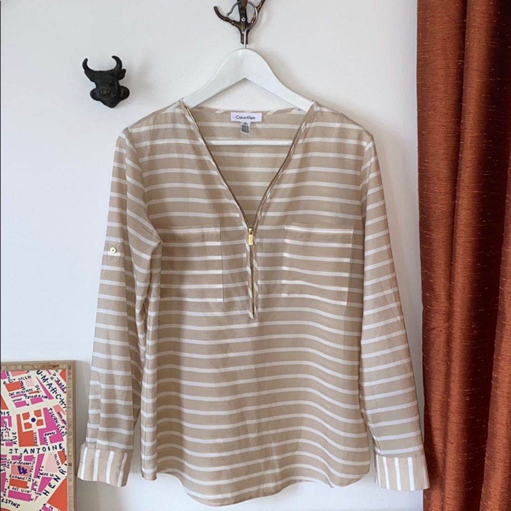 Calvin Klein beige and white striped shirt size s